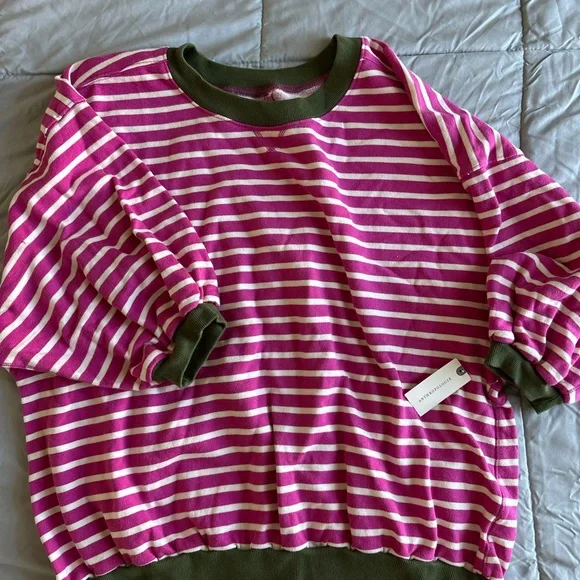 Anthropologie Pink and White Striped Sweatshirt - Picture 3 of 3